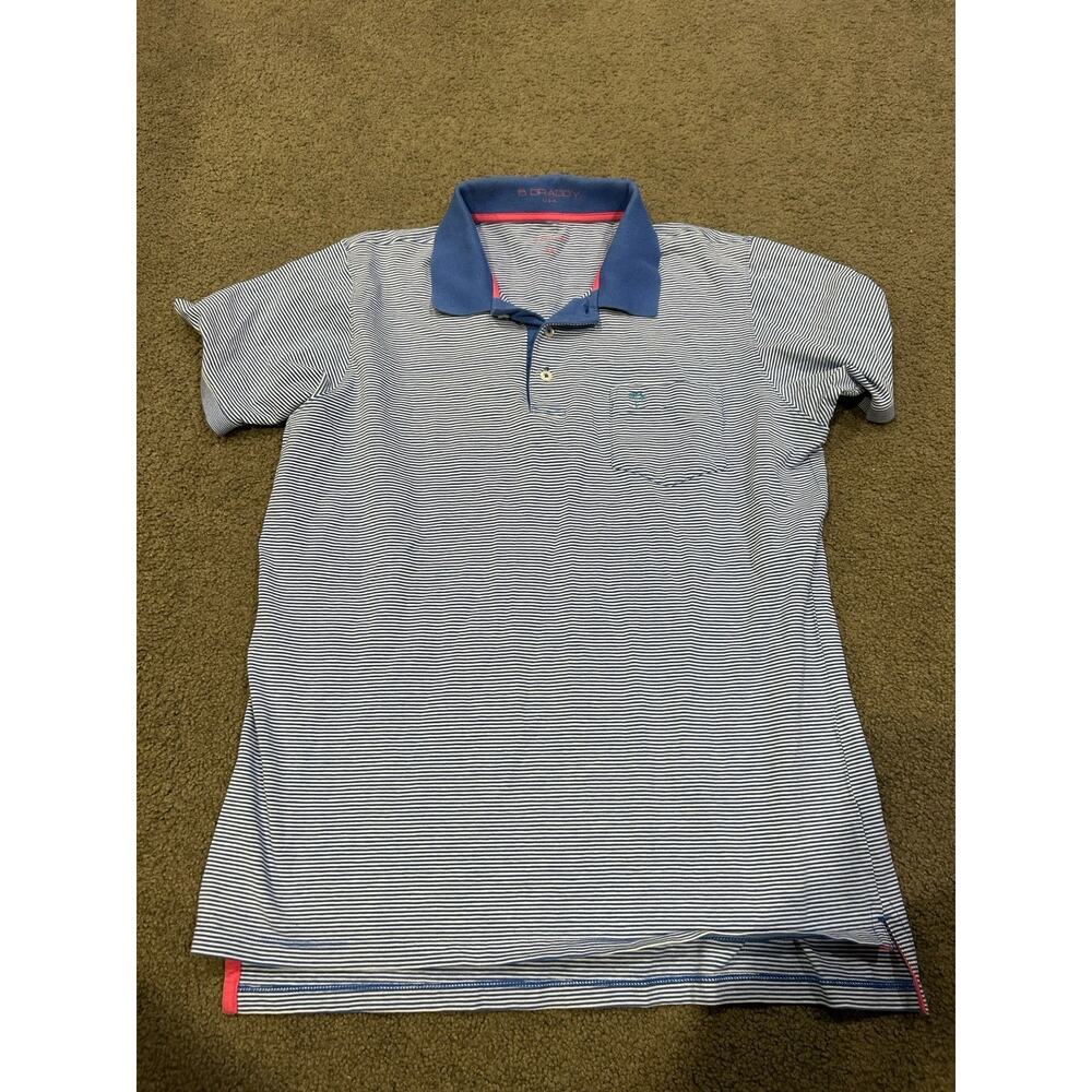 B Draddy Sport Shirt Mens M Blue Striped Polo Performance Golf Casual